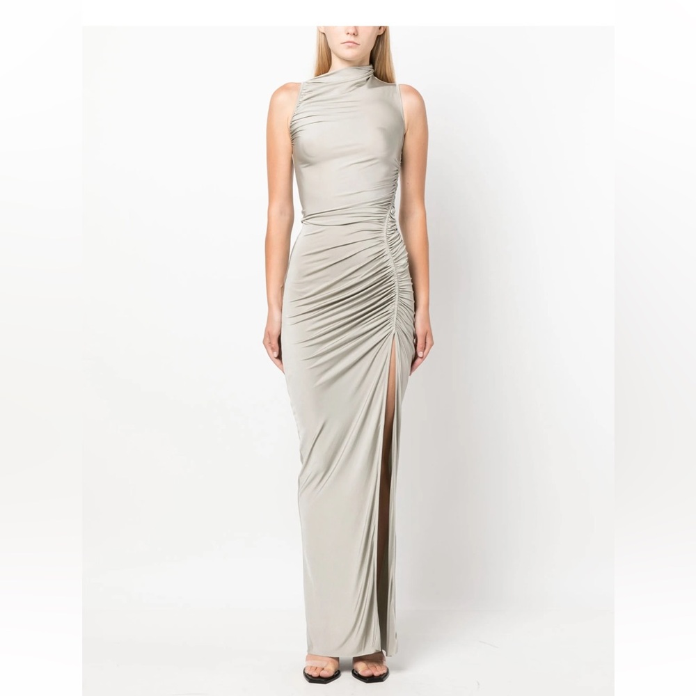 Rick Owens Rutched Sleeveless Maxi Dress in Beluga Grey Size 42 NEW WITH TAGS